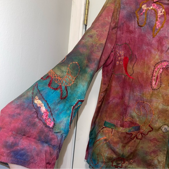 Parsley & Sage Tie Dye Long Sleeve Button Embroidered Lagenlook Artsy Boho XL - Picture 6 of 14